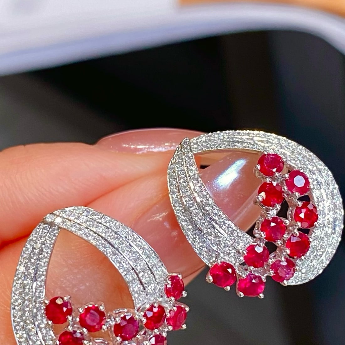 14k Gold 2.17 Ctw Natural Ruby & Diamond Earrings - 3