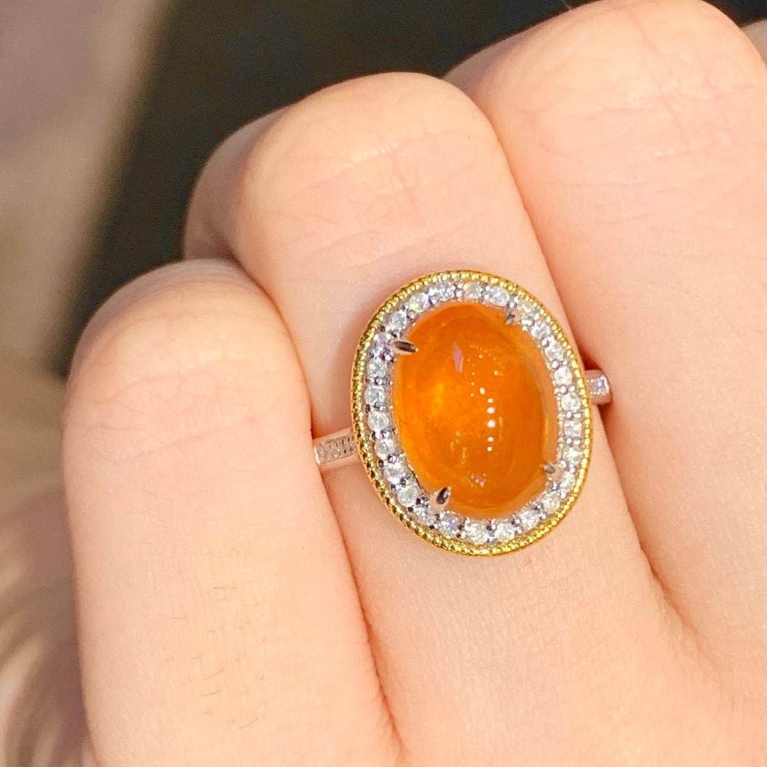 14k Gold 6 Ct Natural Spessartine & Diamond Ring - 4