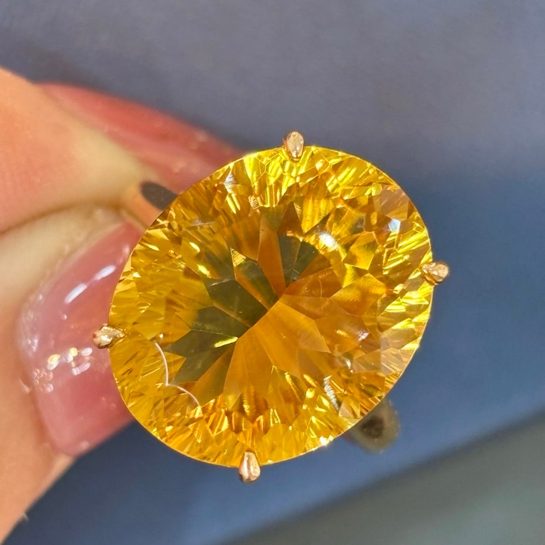 14k Gold 12 Ct Natural Citrine & Diamond Ring - 2