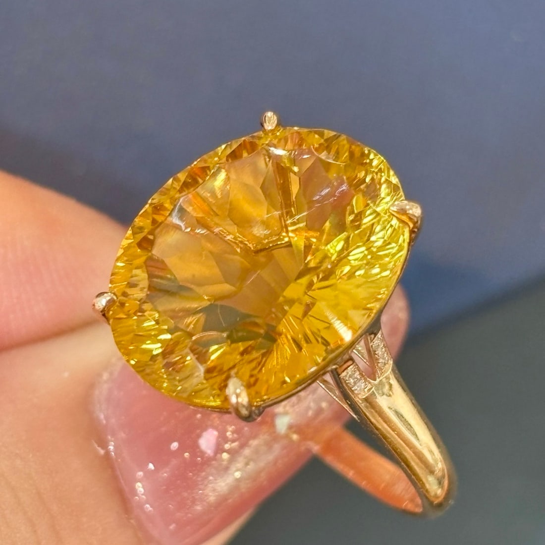 14k Gold 12 Ct Natural Citrine & Diamond Ring - 5