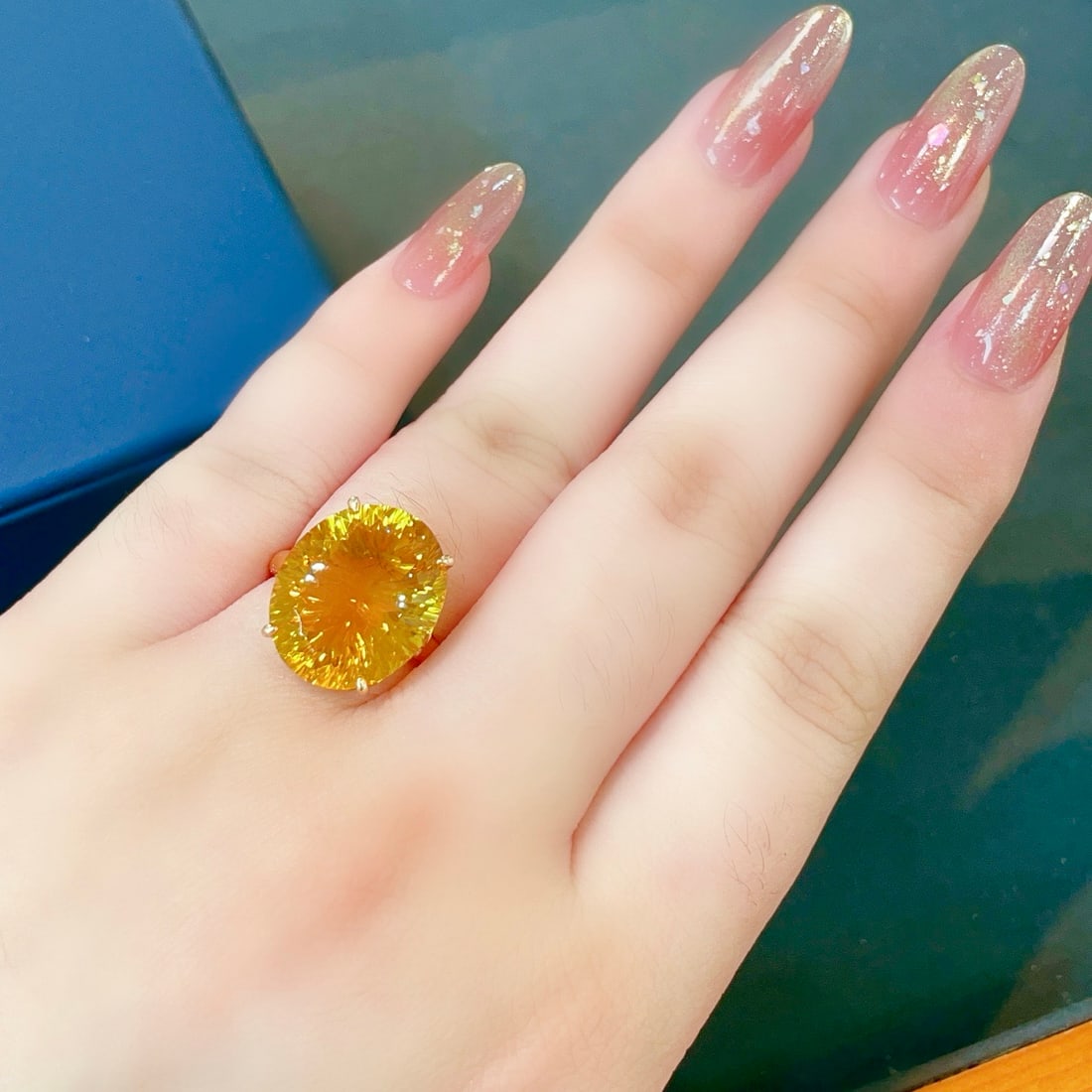 14k Gold 12 Ct Natural Citrine & Diamond Ring - 7