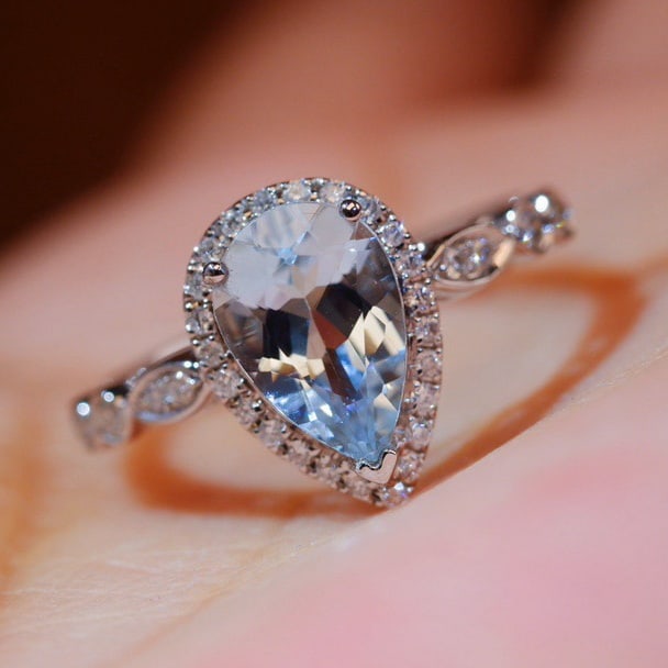 14k Gold 1.17 Ctw Natural Aquamarine & Diamond Ring - 5