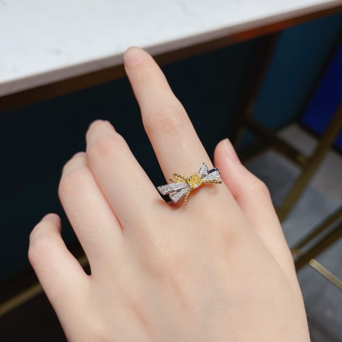 14k Gold 0.51 Ctw Natural Yellow Diamond & Diamond Ring - 2