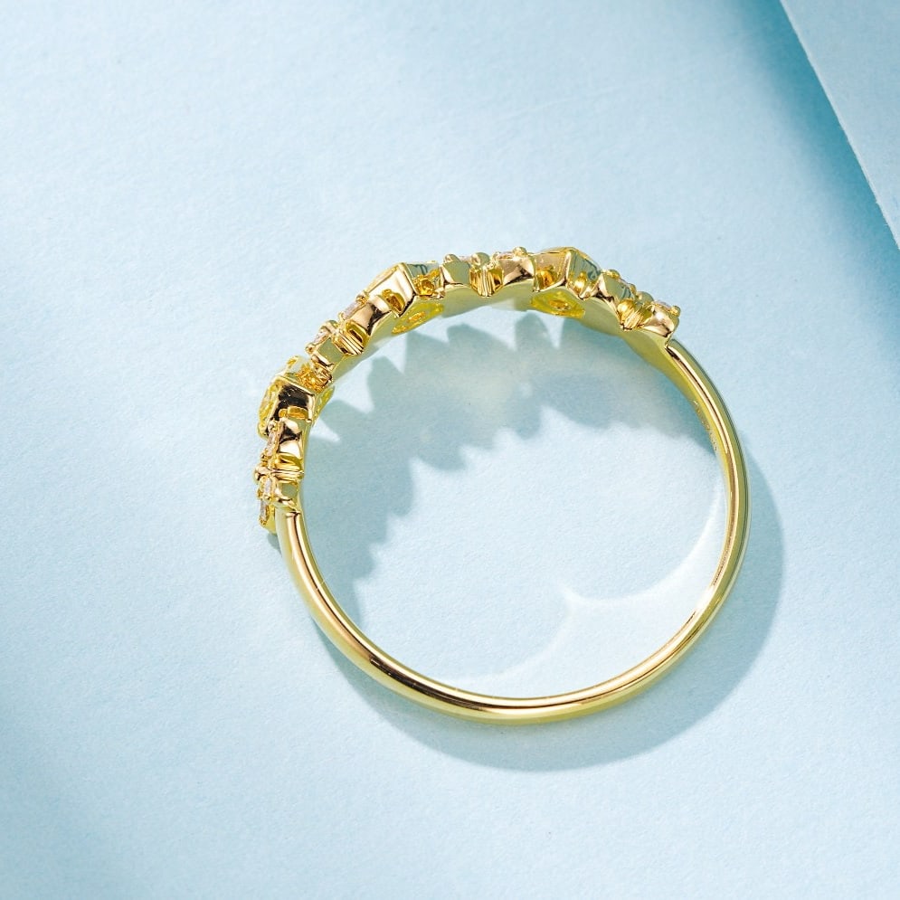 14k Gold 0.47 Ctw Natural Yellow Diamond & Diamond Ring - 4
