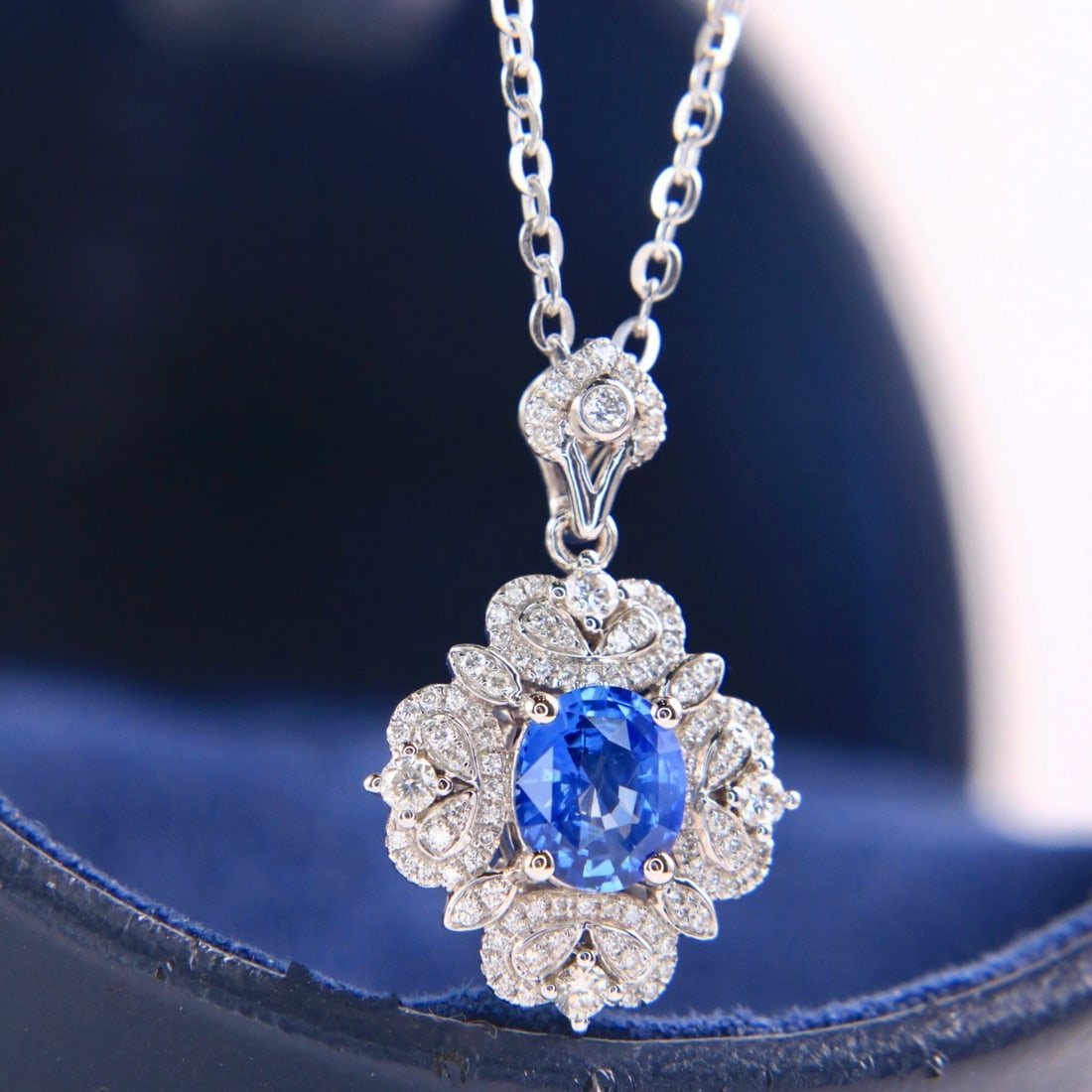 14k Gold 1.45 Ctw Natural Sapphire & Diamond Pendant( Without Chain ) - 2