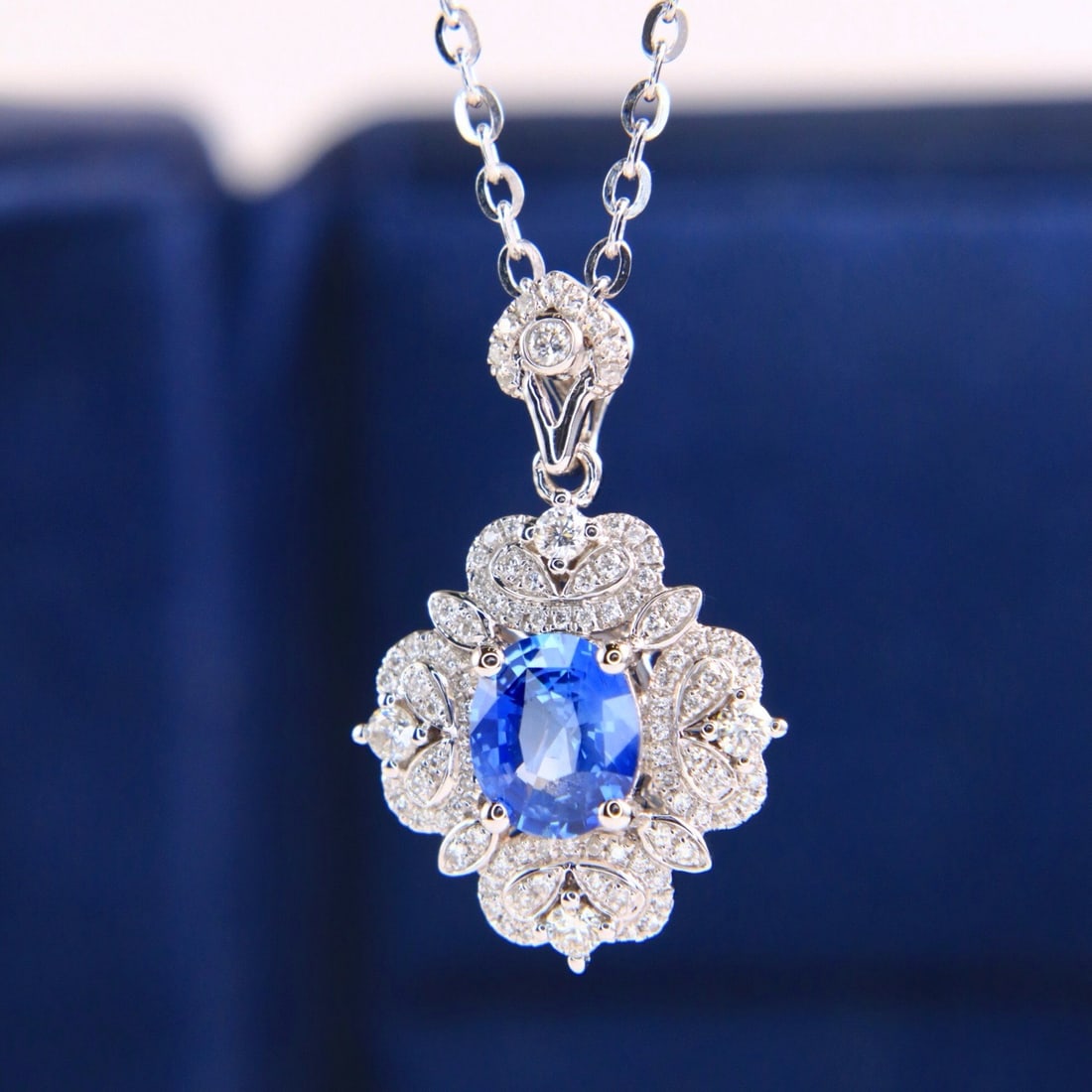 14k Gold 1.45 Ctw Natural Sapphire & Diamond Pendant( Without Chain ) - 6