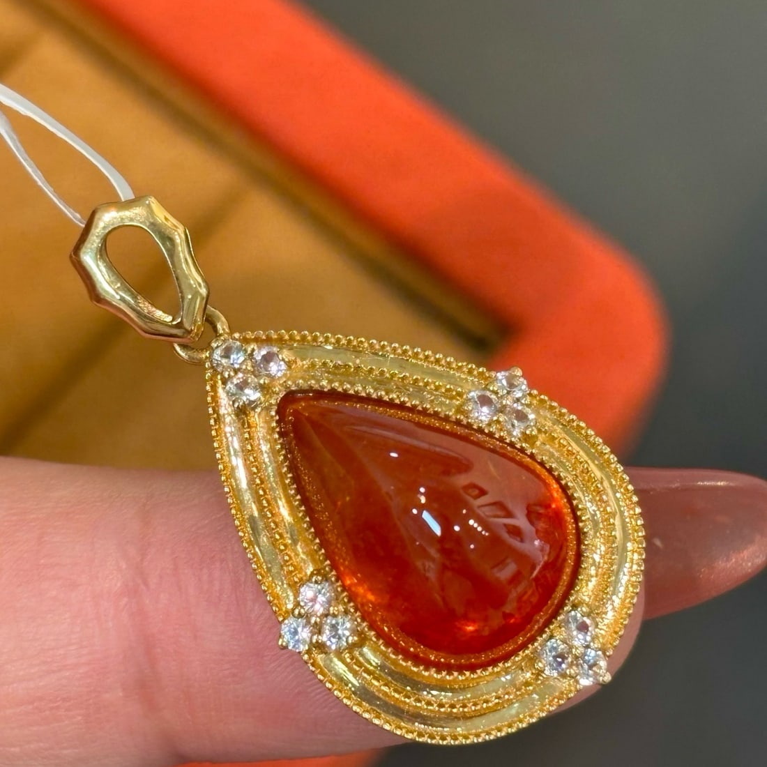 14k Gold 7 Ct Natural Spessartine & Sapphire Pendant( Without Chain ) - 5