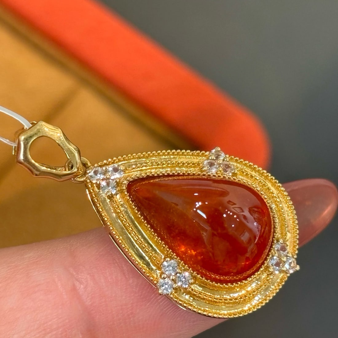 14k Gold 7 Ct Natural Spessartine & Sapphire Pendant( Without Chain ) - 6