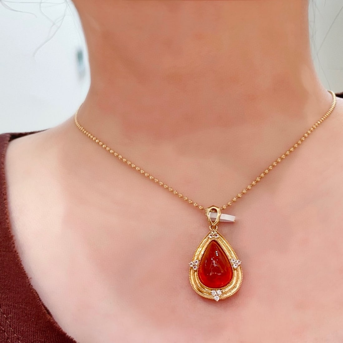 14k Gold 7 Ct Natural Spessartine & Sapphire Pendant( Without Chain ) - 8