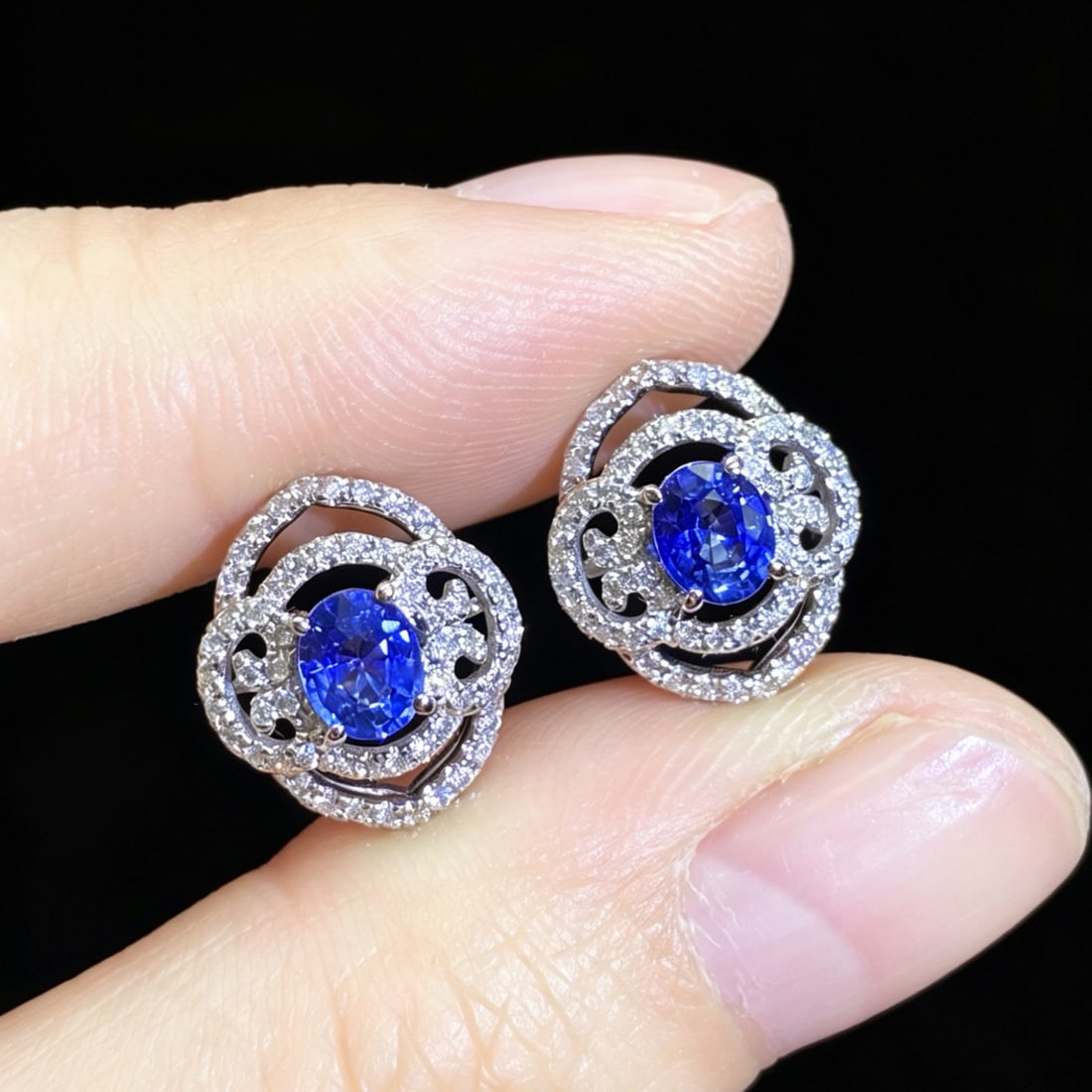 14k Gold 1.19 Ctw Natural Sapphire & Diamond Earrings - 2
