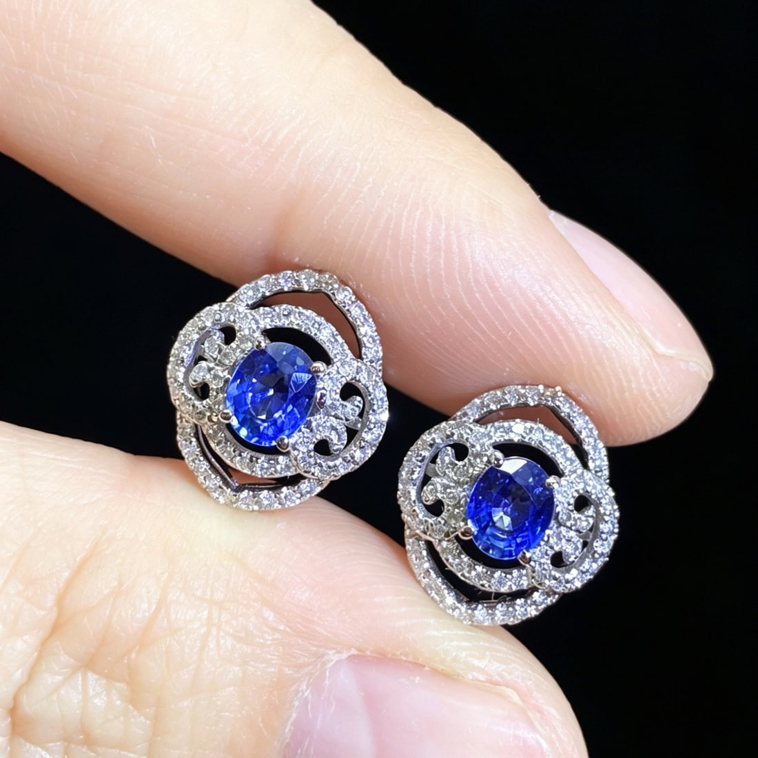 14k Gold 1.19 Ctw Natural Sapphire & Diamond Earrings - 3