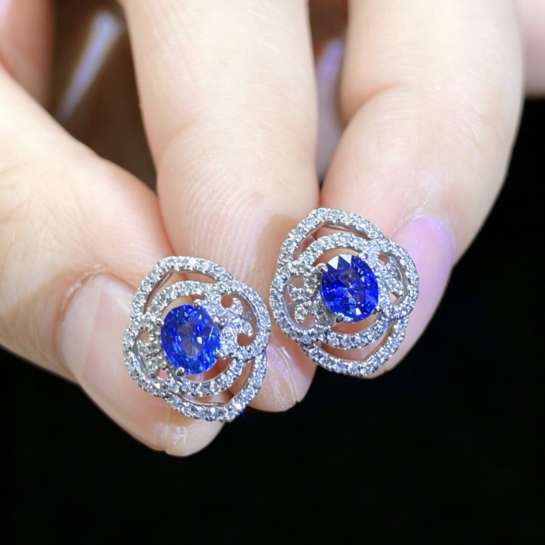 14k Gold 1.19 Ctw Natural Sapphire & Diamond Earrings - 4