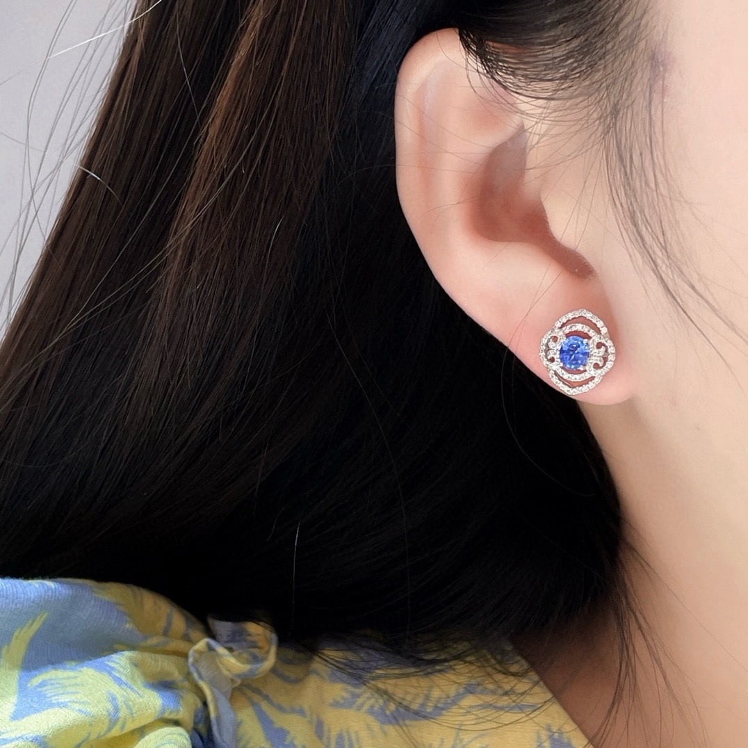 14k Gold 1.19 Ctw Natural Sapphire & Diamond Earrings - 6