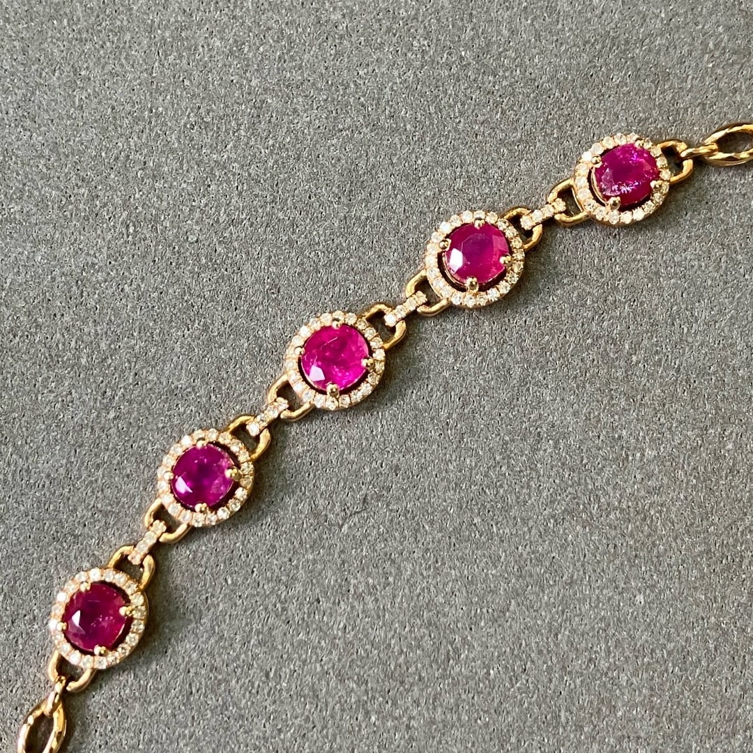 14k Gold 3.07 Ctw Natural Ruby & Diamond Bracelet - 2