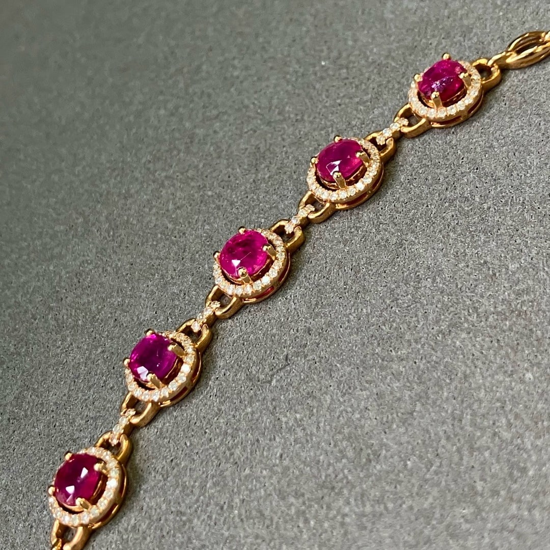 14k Gold 3.07 Ctw Natural Ruby & Diamond Bracelet - 3