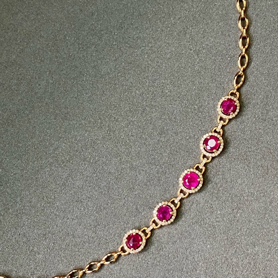 14k Gold 3.07 Ctw Natural Ruby & Diamond Bracelet - 4