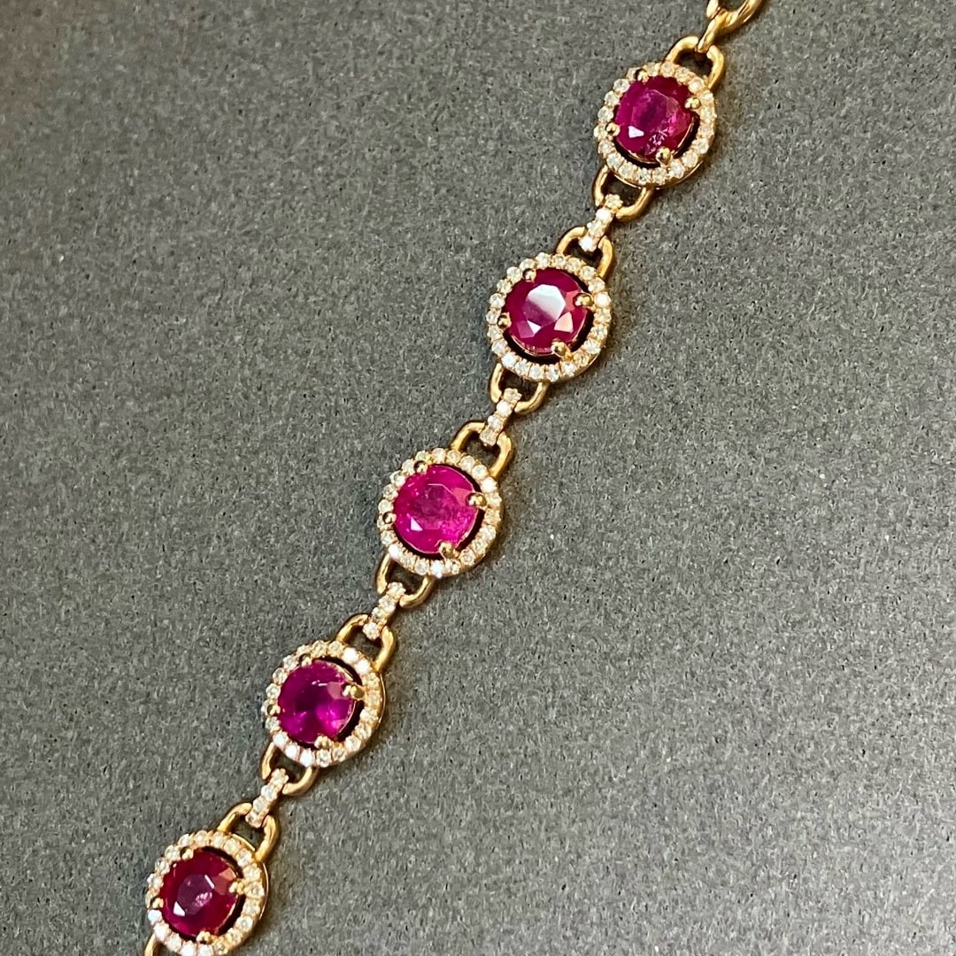 14k Gold 3.07 Ctw Natural Ruby & Diamond Bracelet - 5