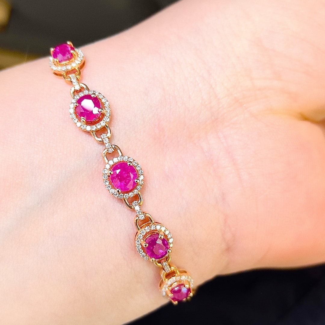 14k Gold 3.07 Ctw Natural Ruby & Diamond Bracelet - 6