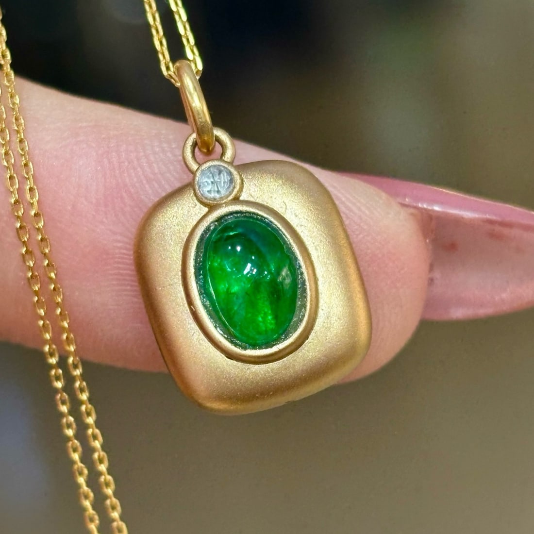 14k Gold 0.7 Ct Natural Emerald & Diamond Pendant( Without Chain ) - 3