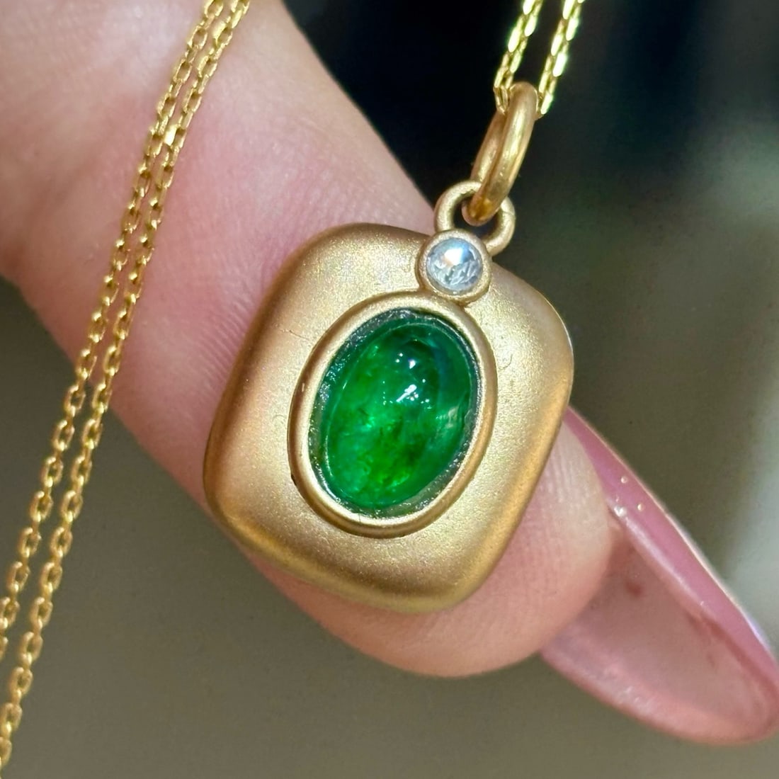 14k Gold 0.7 Ct Natural Emerald & Diamond Pendant( Without Chain ) - 5