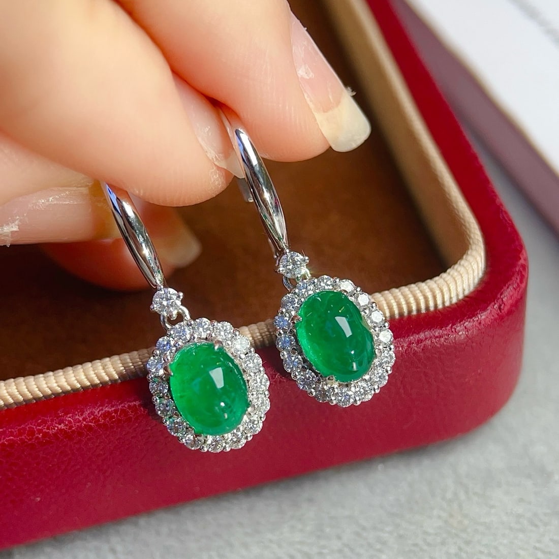 14k Gold 4.12 Ctw Natural Emerald & Diamond Earrings - 2