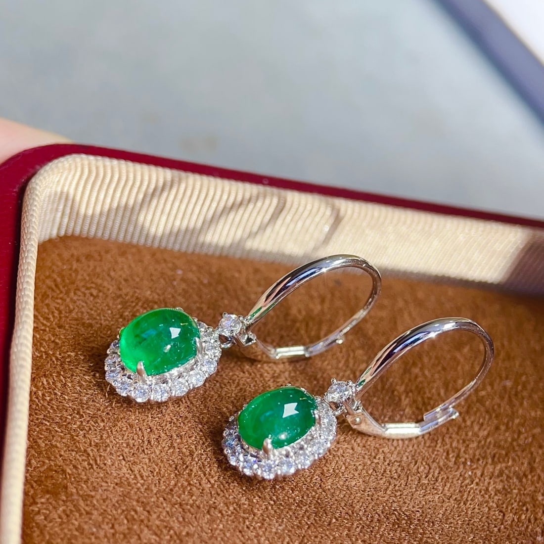 14k Gold 4.12 Ctw Natural Emerald & Diamond Earrings - 3