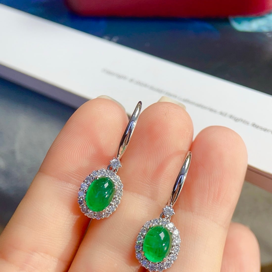 14k Gold 4.12 Ctw Natural Emerald & Diamond Earrings - 4