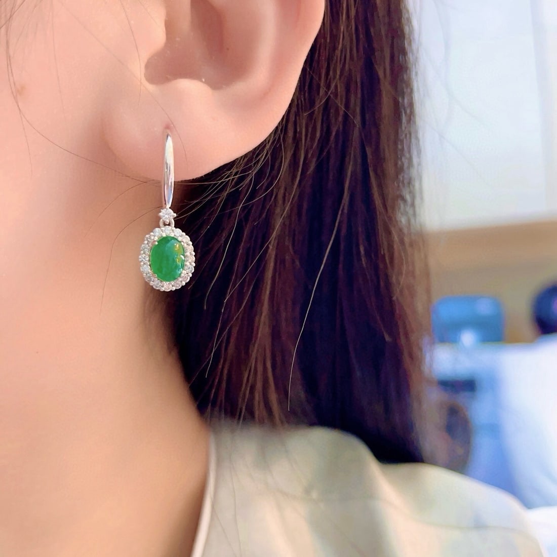 14k Gold 4.12 Ctw Natural Emerald & Diamond Earrings - 5