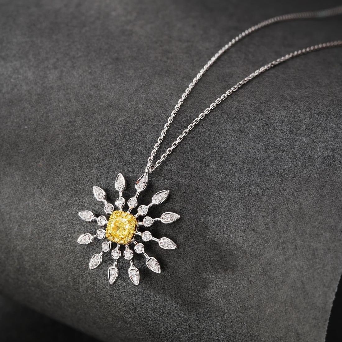 14k Gold 0.35 Ctw Natural Yellow Diamond & Diamond Necklace: Ref:231166202 // gold content:14k gold // main gemstone:yellow diamond // shape:cushion // carat weight:0. 17ct // color:yellow // treatment:natural // // adjacent gemstone 2 : diamond // shape:round