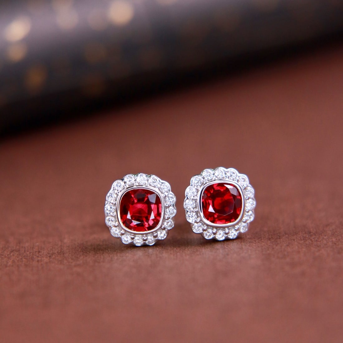 14k Gold 1.29 Ctw Natural Ruby & Diamond Earrings: Ref:231166203 // gold content:14k gold // main gemstone:ruby // shape:cushion // carat weight:1. 0ct // color:red // treatment:natural // // adjacent gemstone 2 : diamond // shape:round // carat weigh