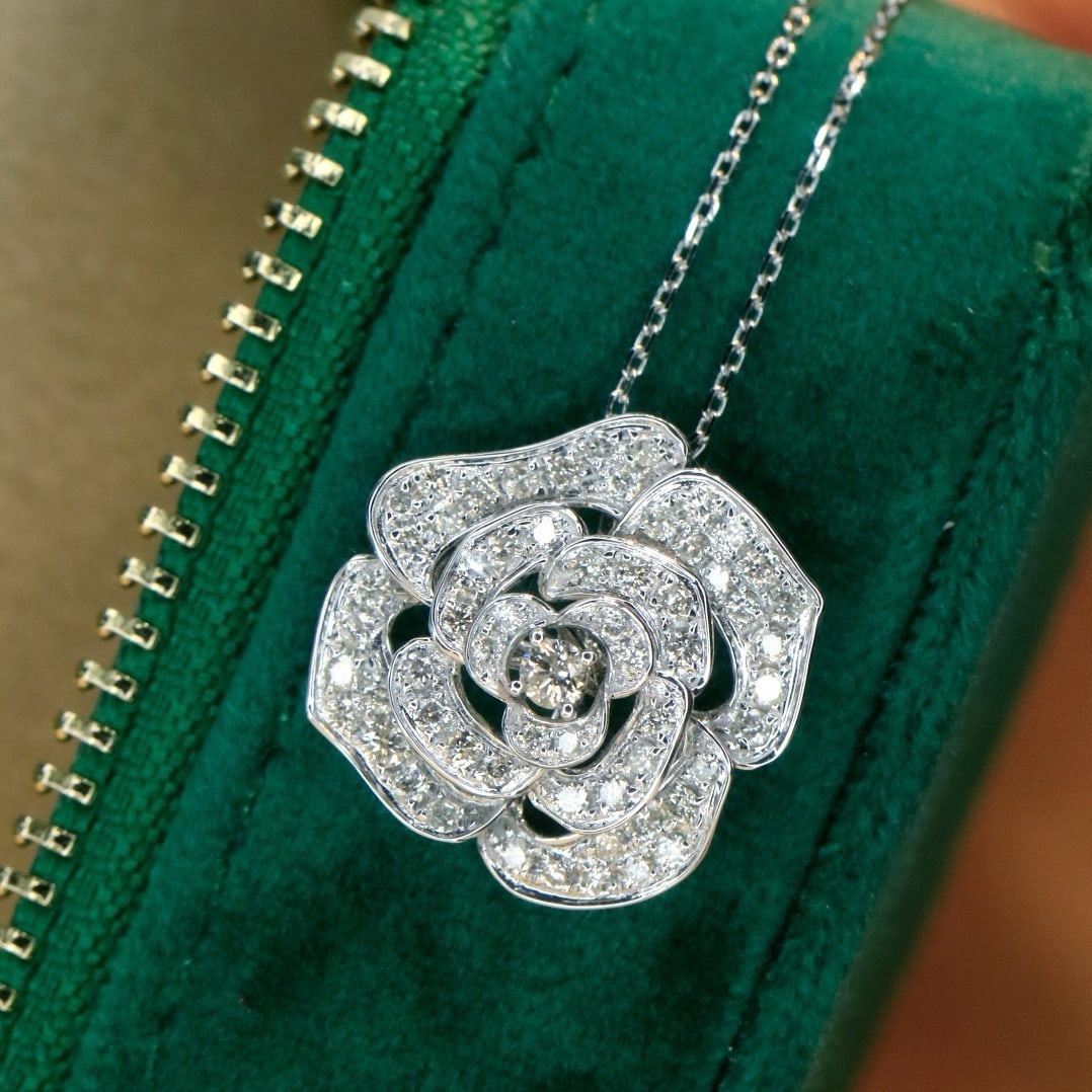 14k Gold 1 Ct Natural H Diamond & Flowers Necklace - 5