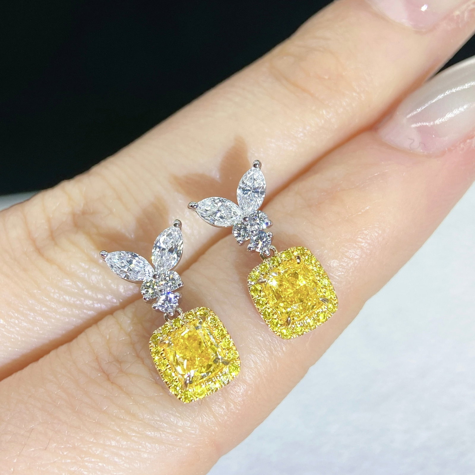 14k Gold 1.95 Ctw Natural Yellow Diamond & Diamond Earrings - 2
