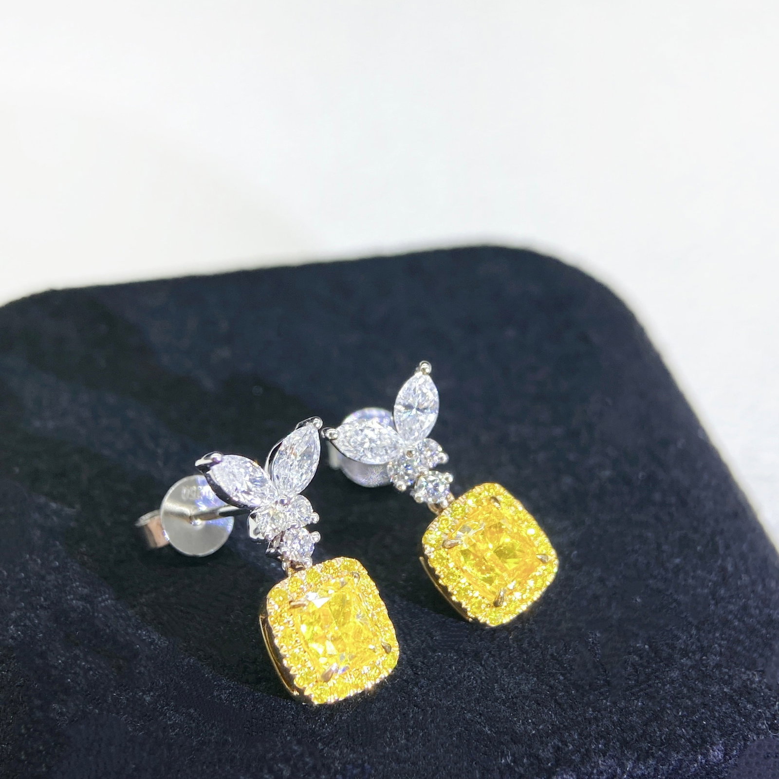 14k Gold 1.95 Ctw Natural Yellow Diamond & Diamond Earrings - 3