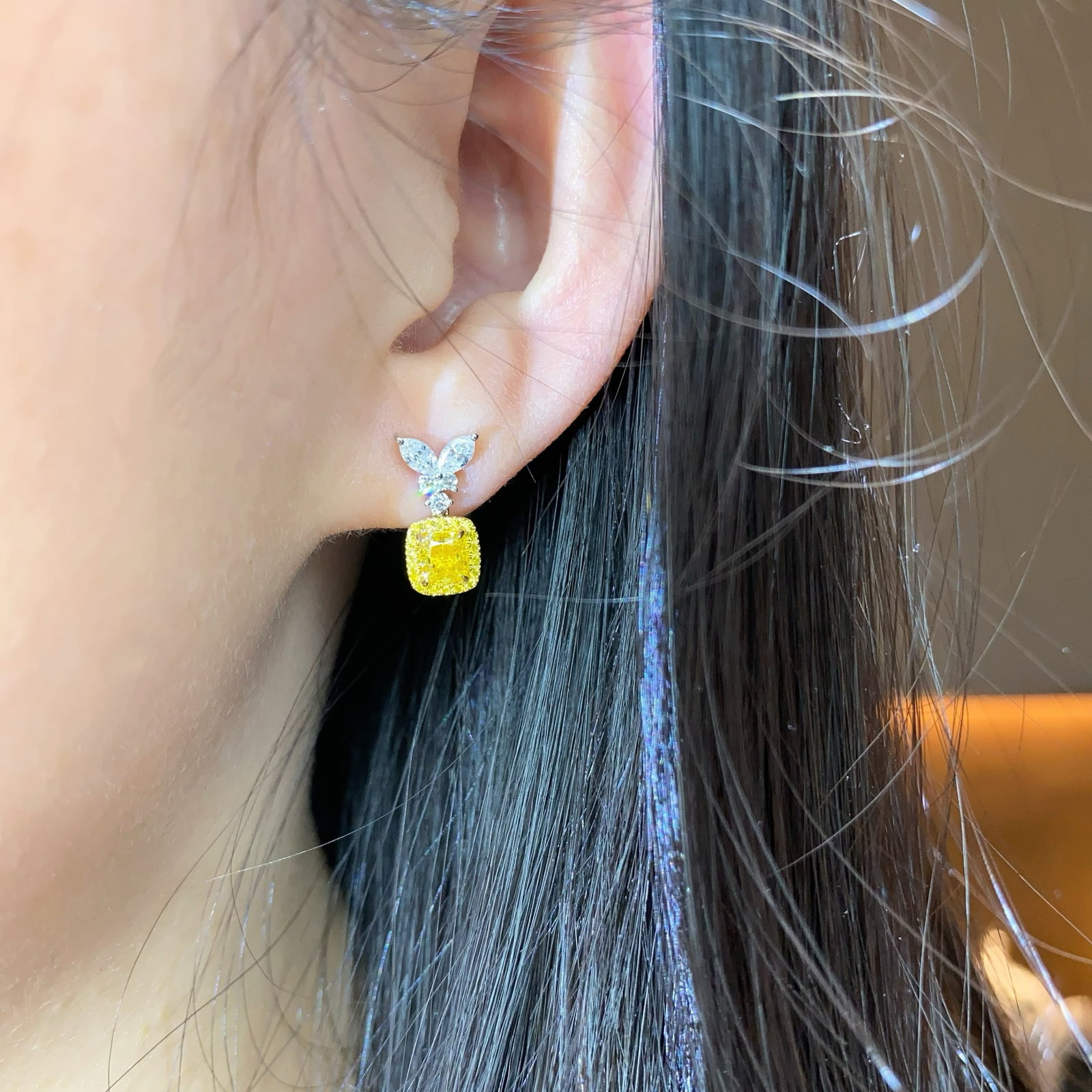 14k Gold 1.95 Ctw Natural Yellow Diamond & Diamond Earrings - 5