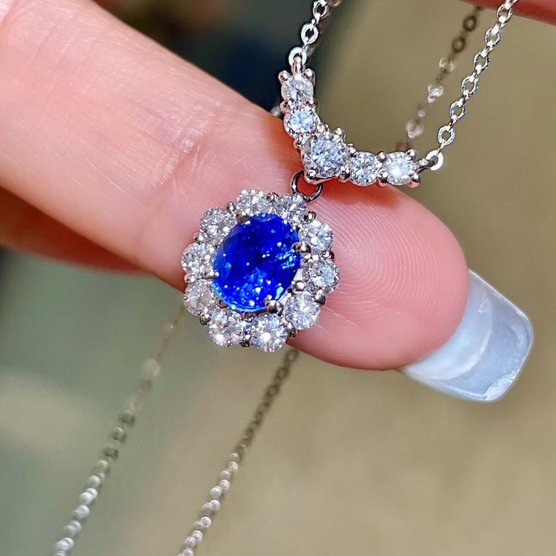 14k Gold 2.00 Ctw Natural Sapphire & Diamond Necklace - 2