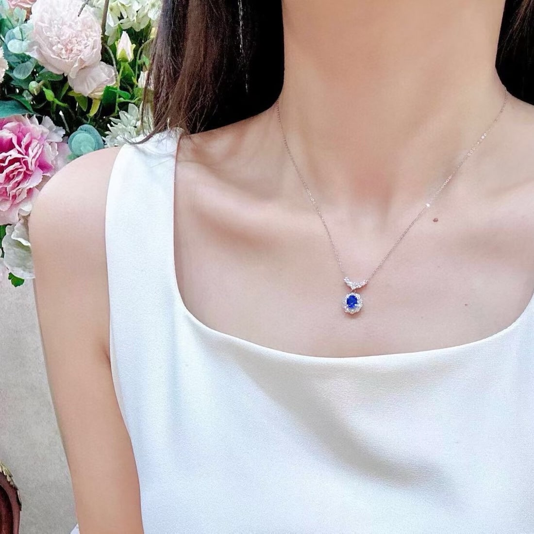 14k Gold 2.00 Ctw Natural Sapphire & Diamond Necklace - 3