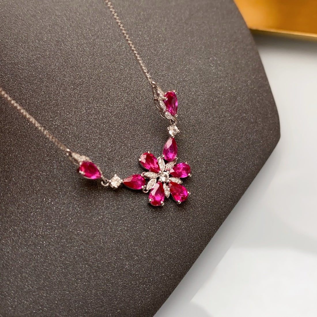 14k Gold 2.83 Ct Natural Ruby & Diamond & Sapphire Necklace - 2