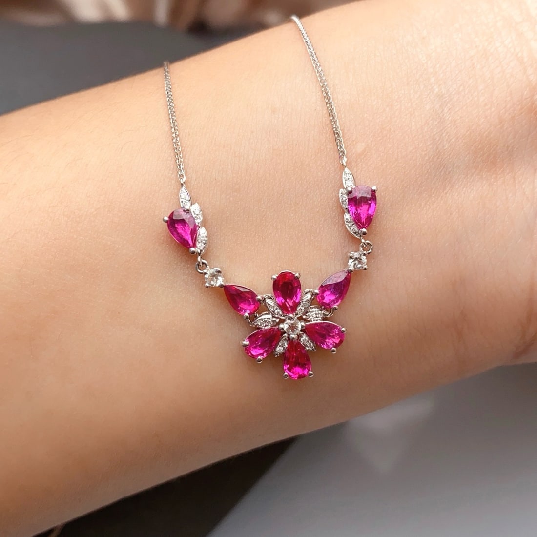 14k Gold 2.83 Ct Natural Ruby & Diamond & Sapphire Necklace - 5