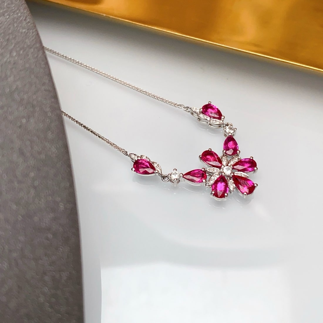 14k Gold 2.83 Ct Natural Ruby & Diamond & Sapphire Necklace - 6
