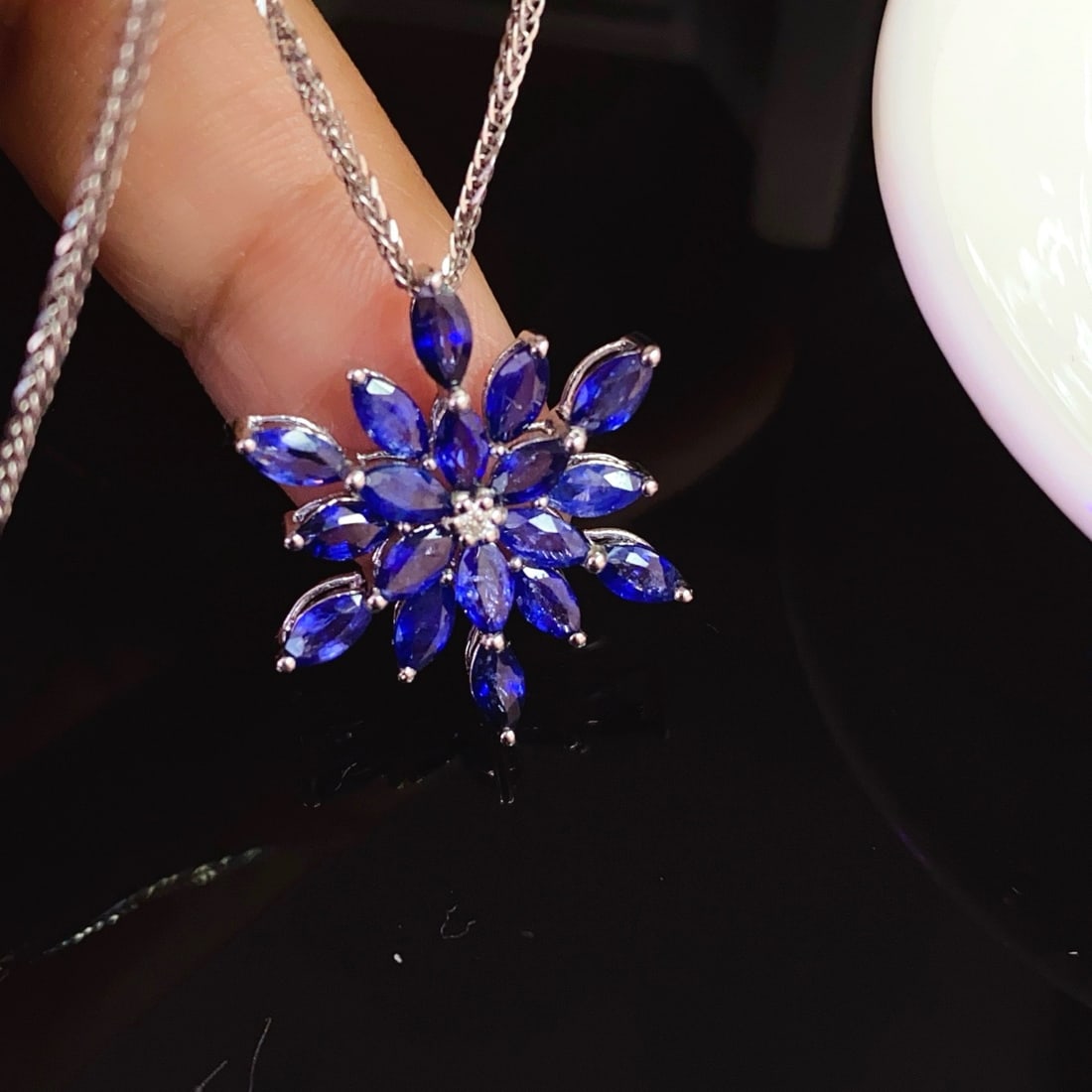 14k Gold 3.50 Ct Natural Sapphire & Diamond Pendant( Without Chain ) - 3