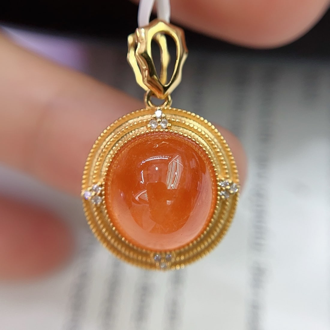 14k Gold 13.80 Ct Natural Spessartine & Diamond Pendant( Without Chain ) - 2
