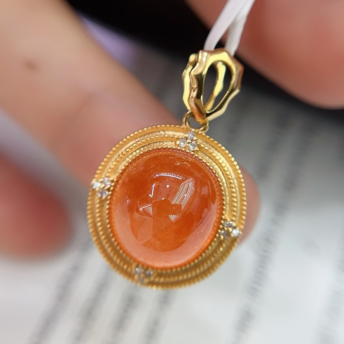 14k Gold 13.80 Ct Natural Spessartine & Diamond Pendant( Without Chain ) - 3