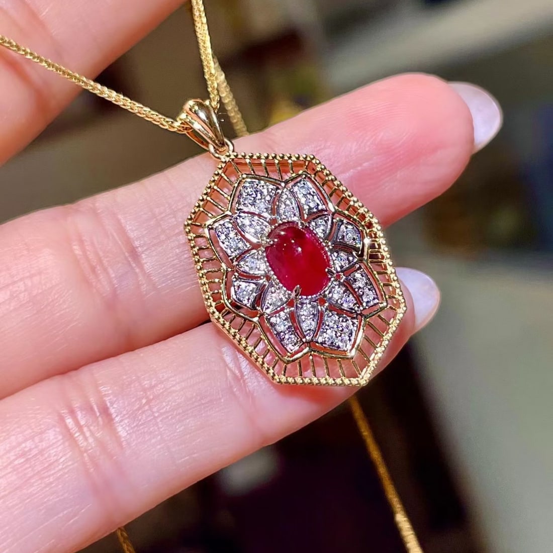 14k Gold 1.25 Ctw Natural Ruby & Diamond Pendant( Without Chain ) - 2