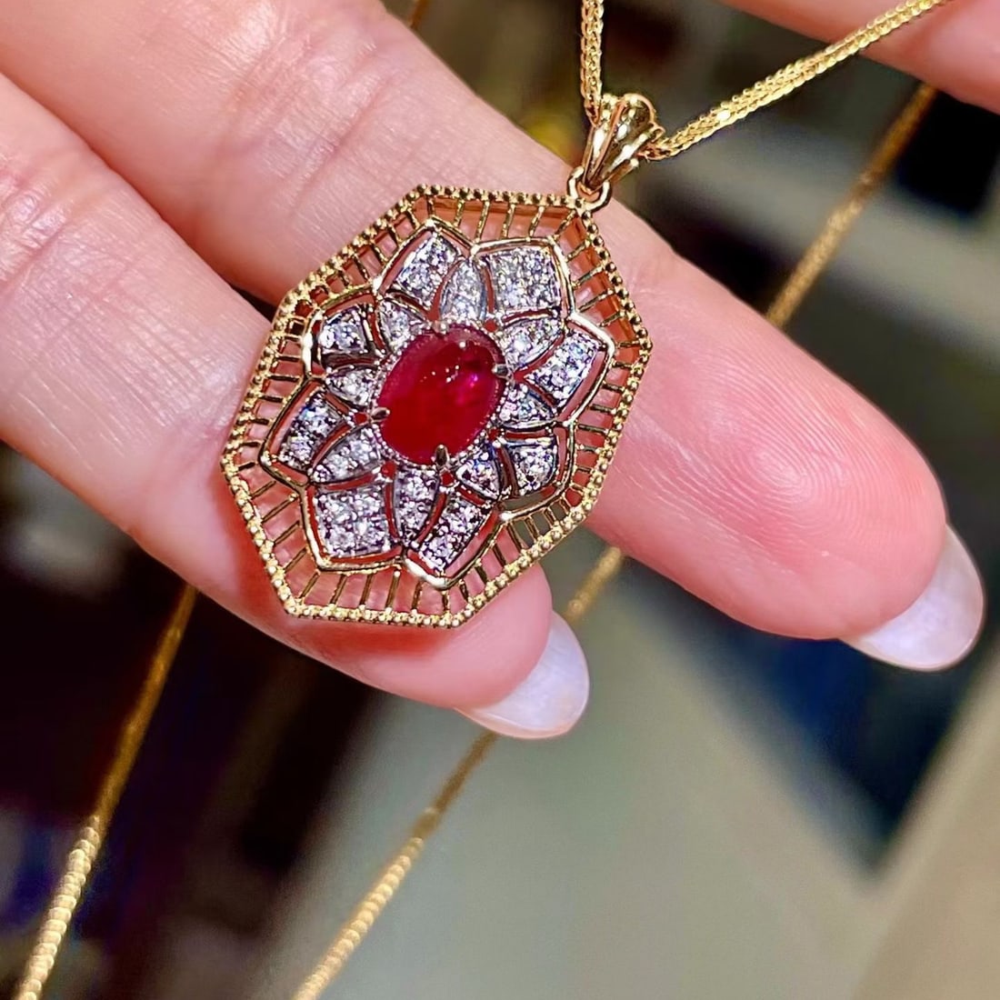 14k Gold 1.25 Ctw Natural Ruby & Diamond Pendant( Without Chain ) - 3