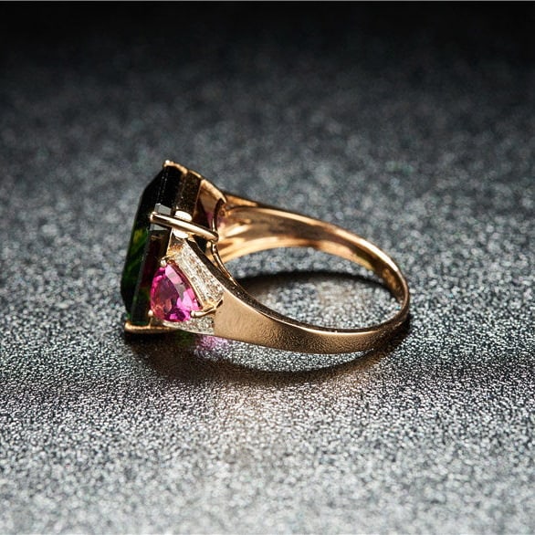 14k Gold 8.3 Ct Natural Tourmaline & Diamond & Tourmaline Ring - 4