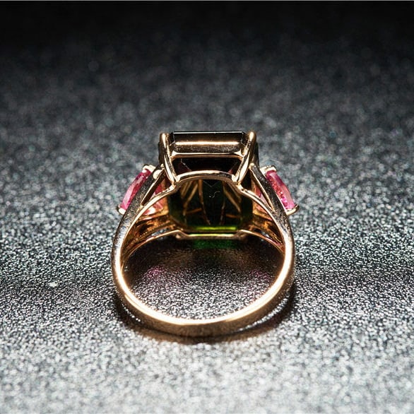 14k Gold 8.3 Ct Natural Tourmaline & Diamond & Tourmaline Ring - 5