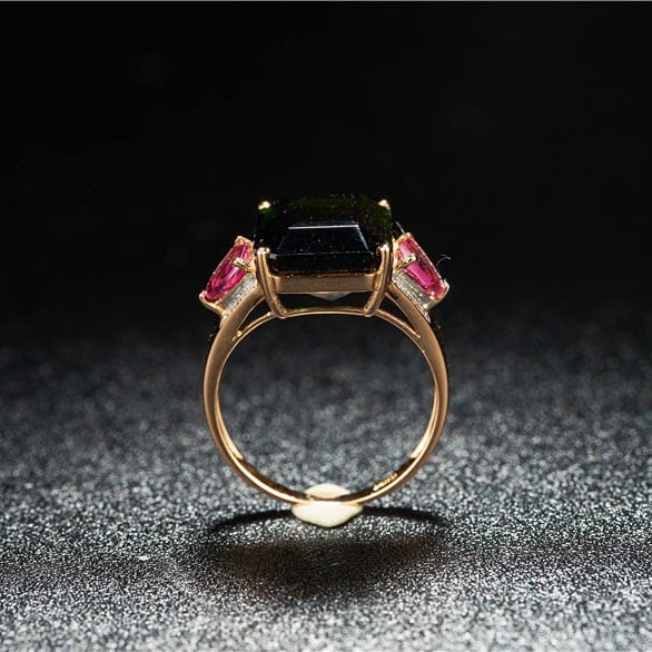 14k Gold 8.3 Ct Natural Tourmaline & Diamond & Tourmaline Ring - 6