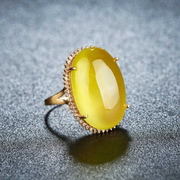 14k Gold 20.85 Ct Natural Prehnite & Diamond Ring - 2