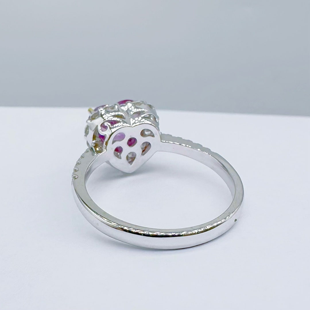 14k Gold 1.92 Ctw Natural Sapphire & Diamond Ring: Ref:231166264 // gold content:14k gold // ring size:7. 25us // // main gemstone:sapphire // shape:heart // carat weight:1. 52ct // color:purplish pink // treatment:natural // // adjacent gemstone 2 :