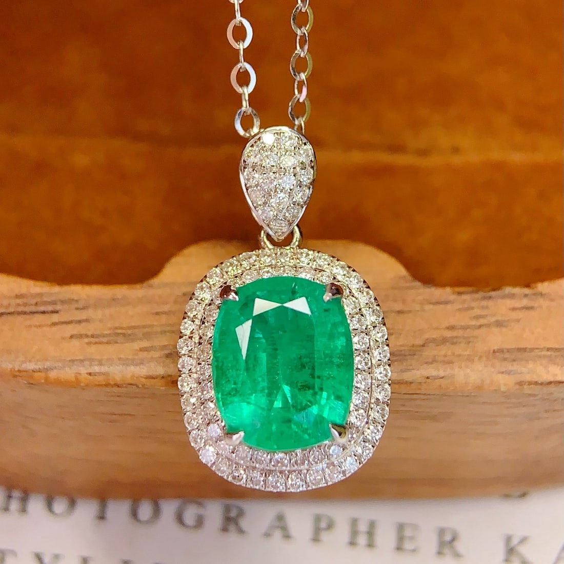 14k Gold 1.95 Ct Natural Emerald & Diamond Pendant( Without Chain ) - 2